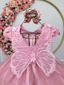 Vestido Infantil Jardim Encantado Rose Festa C/ Renda Luxo