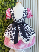 Vestido Infantil Xadrez Pink Fazendinha Vaquinha Boiadeira Laço