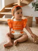 Local
Romper Bebê Menina - Laranja e Creme
