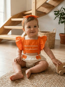 Local
Romper Bebê Menina - Laranja e Creme