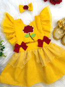 Romper Infantil Temático Princesa Bela Amarelo C/ Laço de Cabelo