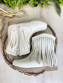 Bota Infantil Off White Bege Claro Cowgirl Franjas Camurça
