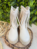 Bota Infantil Off White Bege Claro Cowgirl Franjas Camurça