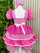 Vestido Junino Infantil  Pink Xadrez com Corações e Renda