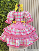 Vestido Infantil Junino Arraiá Capira Xadrez Colorido Verde