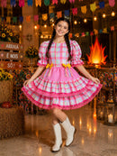 Vestido Infantil Junino Arraiá Capira Xadrez Colorido Verde