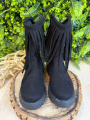 Bota Infantil Preta Boiadeira Cowgirl Franjas Camurça