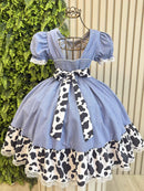 Conjunto Vestido e Colete Infantil Fazendinha Vaquinha Boiadeira Laço
