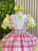 Conjunto Infantil Junino Salopete Xadrez Rosa Verde