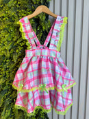 Conjunto Infantil Junino Salopete Xadrez Rosa Verde