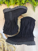 Bota Infantil Preta Boiadeira Cowgirl Franjas Camurça