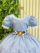 Conjunto Vestido e Colete Infantil Fazendinha Vaquinha Boiadeira Laço