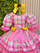 Vestido Infantil Junino Arraiá Capira Xadrez Colorido Verde