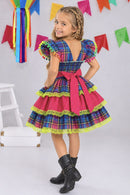 Vestido Infantil Junino Arraiá Capira Xadrez Azul Colorido