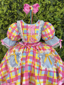 Vestido Junino Arraiá Festas Azul Xadrez Colorido
