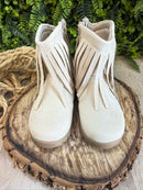 Bota Infantil Off White Bege Claro Cowgirl Franjas Camurça