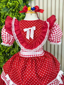 Vestido Junino Infantil  Vermelho Xadrez com Corações e Renda