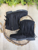 Bota Infantil Preta Boiadeira Cowgirl Franjas Camurça