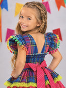 Vestido Infantil Junino Arraiá Capira Xadrez Azul Colorido