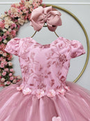 Vestido Infantil Jardim Encantado Rose Festa C/ Renda Luxo