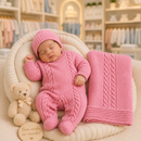 KIT 2 PÇS EM TRICOT SAIDA MATERNIDADE MACACÃO E MANTA LUXO MENINA E MENINO TRICO
