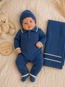 Saída Maternidade Tricot 2 Pçs Macacão E Manta 0 a 3 Meses Menino Menina Premium Antialérgico Recem Nascido Gola Social
