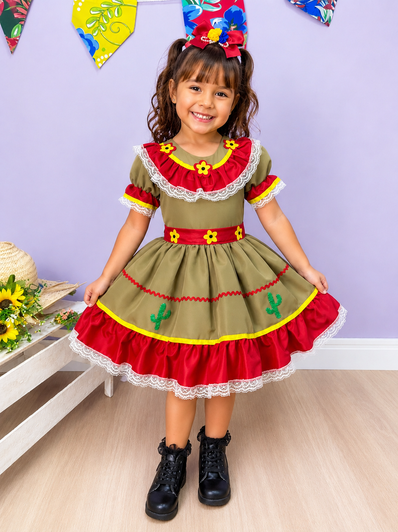 Vestido Infantil Junino Maria Bonita Colorido Festas