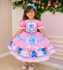 Vestido Junino Tematico Luxo Lilo Stitch Rosa Bebe Modelo 2
