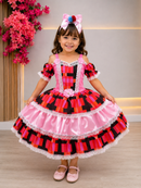 Vestido Infantil C/ Alça Junino Caipira Rosa Xadrez Colorido