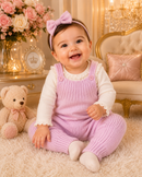 Jardineira Vira Pé Macacão de Tricot Trabalhado Luxo Para Bebê Menino e Menina