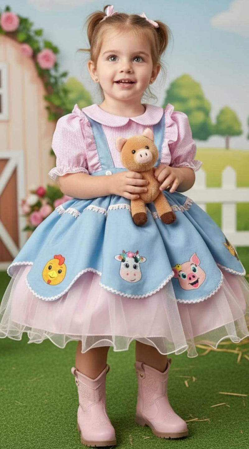 Vestido Tematicos Kids Fazendinha Salopete Jeans