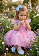 Vestido Marie Jardim Encantado Rosa Borboletas Azul