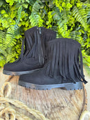 Bota Infantil Preta Boiadeira Cowgirl Franjas Camurça