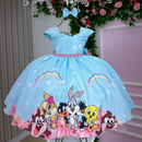 Vestido Infantil Baby Looney Tunes Azul Bebê Festa Luxo