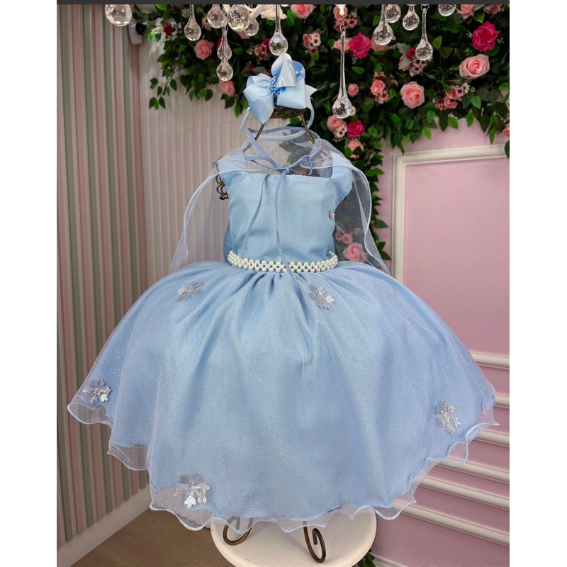 Vestido Festa Infantil Frozen + Capa 1 ao 12 Envio em 24 horas