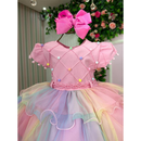Vestido Infantil Arco-Íris Aurora Candy com Tule em Camadas – Festa Unicórnio, Chuva de Amor, Circo | Envio no Mesmo Dia