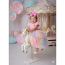 Vestido Infantil Arco-Íris Aurora Candy com Tule em Camadas – Festa Unicórnio, Chuva de Amor, Circo | Envio no Mesmo Dia