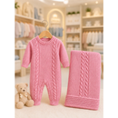 KIT 2 PÇS EM TRICOT SAIDA MATERNIDADE MACACÃO E MANTA LUXO MENINA E MENINO TRICO