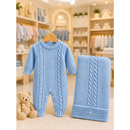 KIT 2 PÇS EM TRICOT SAIDA MATERNIDADE MACACÃO E MANTA LUXO MENINA E MENINO TRICO