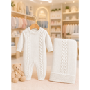 KIT 2 PÇS EM TRICOT SAIDA MATERNIDADE MACACÃO E MANTA LUXO MENINA E MENINO TRICO