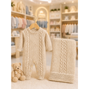 KIT 2 PÇS EM TRICOT SAIDA MATERNIDADE MACACÃO E MANTA LUXO MENINA E MENINO TRICO
