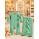 KIT 2 PÇS EM TRICOT SAIDA MATERNIDADE MACACÃO E MANTA LUXO MENINA E MENINO TRICO
