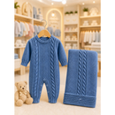 KIT 2 PÇS EM TRICOT SAIDA MATERNIDADE MACACÃO E MANTA LUXO MENINA E MENINO TRICO