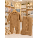 KIT 2 PÇS EM TRICOT SAIDA MATERNIDADE MACACÃO E MANTA LUXO MENINA E MENINO TRICO
