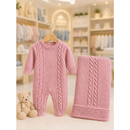 KIT 2 PÇS EM TRICOT SAIDA MATERNIDADE MACACÃO E MANTA LUXO MENINA E MENINO TRICO