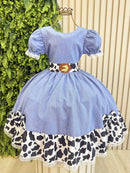 Conjunto Vestido e Colete Infantil Fazendinha Vaquinha Boiadeira Laço