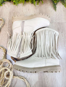 Bota Infantil Off White Bege Claro Cowgirl Franjas Camurça