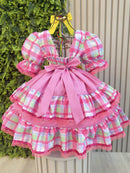 Vestido Infantil Junino Arraiá Capira Xadrez Colorido Verde