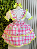 Conjunto Infantil Junino Salopete Xadrez Rosa Verde