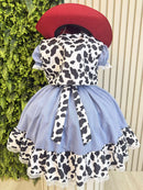Conjunto Vestido e Colete Infantil Fazendinha Vaquinha Boiadeira Laço